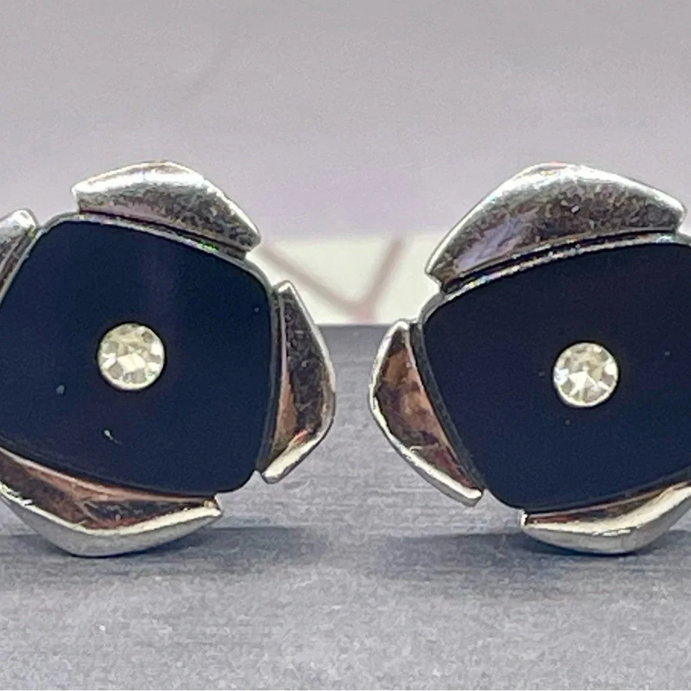 Black and Silver Cufflinks with Crystal Accent